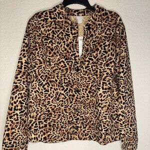 Denim‎ Jacket Mountain Lynx Print by Chico's NWT